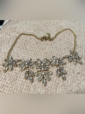 J. Crew Gold Tone Clear Crystal Floral Bib Necklace